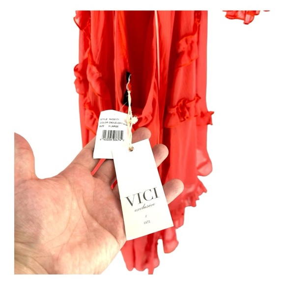VICI X Fate | NWT XL Peach Cutout Dress Lace Back Ruffle - Picture 8 of 12